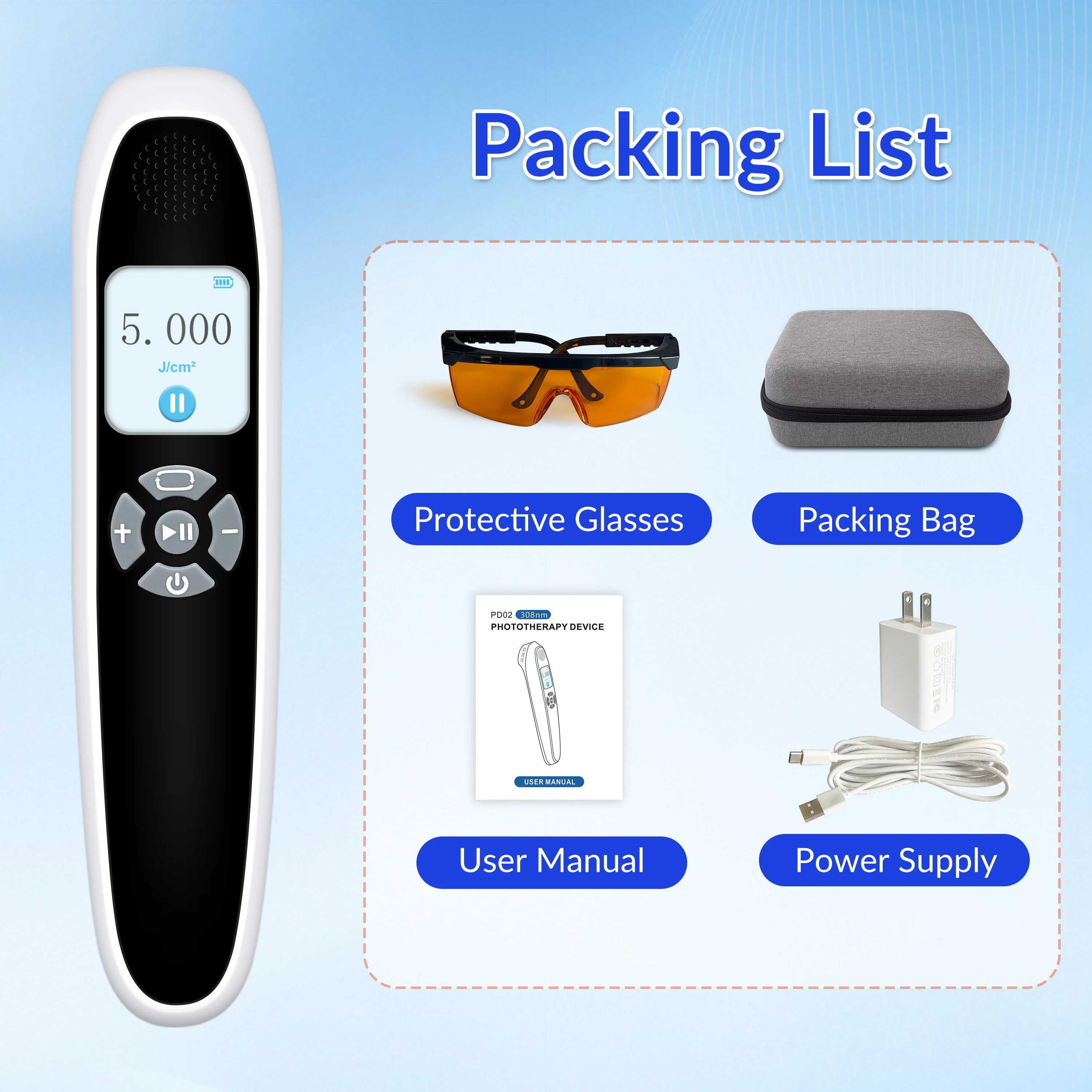 ZJZK 308nm UVB 광선 요법, 백반증 피부 재생, 건선, 습진 치료용 가정용 광선 요법, 좁은 UVB 광선 램프