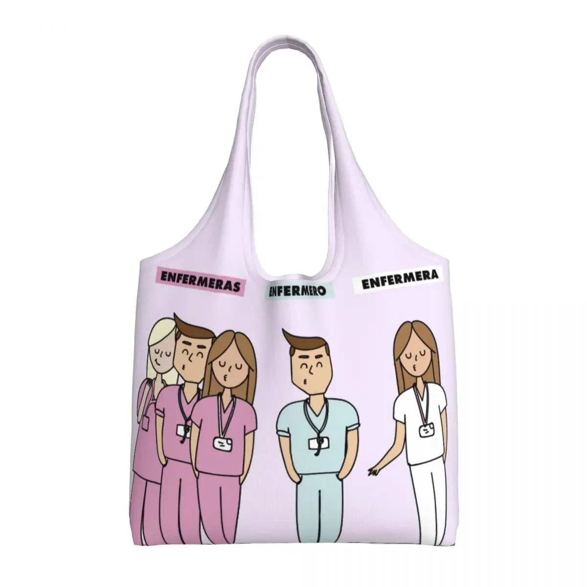 Custom Fashion Print Funny Cartoon Nurse Tote Shopping Bag Washable Canvas Shoulder Shopper Health Care Nursing Doctors Handbag