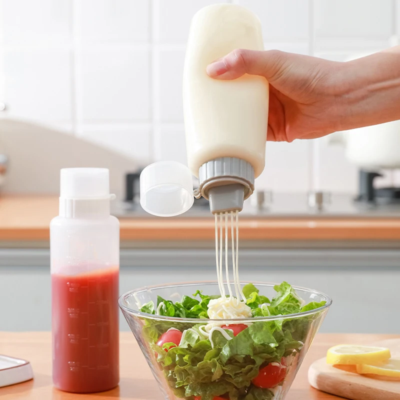 350ml White Kitchen Clear Squeeze Sauce Bottle With Scale Lid Sealed Ketchup Salad Dressing Squeeze Sauce Honey Bottle