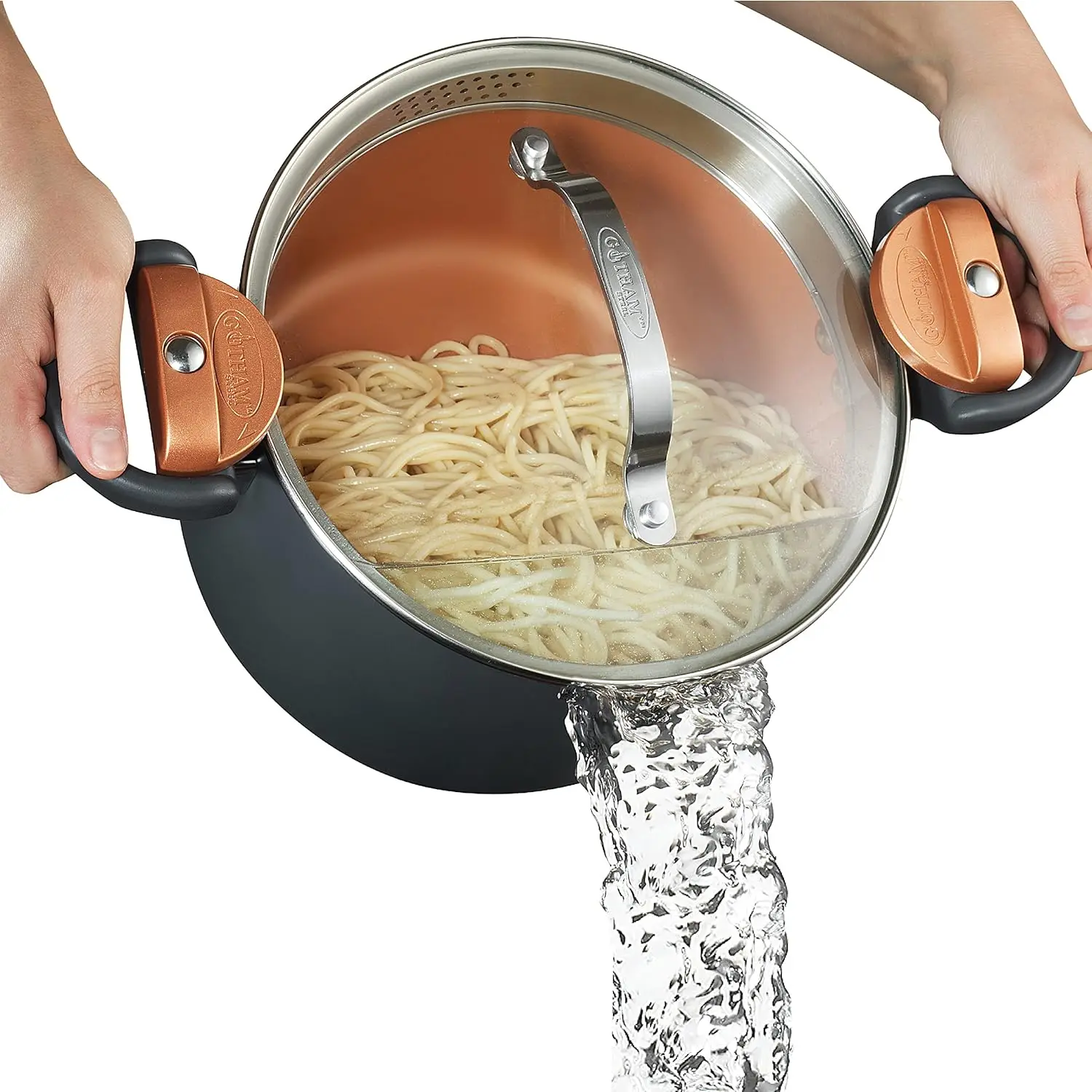 

5 Quart Stock Pot Multipurpose Pasta Pot with Strainer Lid & Twist and Lock Handles, Nonstick Ceramic Surface Makes