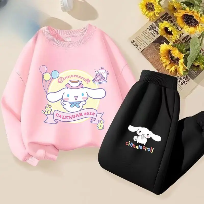 Sanrios Kuromi Girls Hoodie Underwear Long Sleeve Cartoon Anime Kawaii Cinnamoroll Loose Casual Spring Autumn Children's Clothes