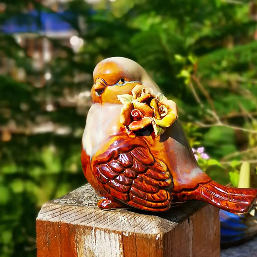 2Pcs Ceramic Bird Decorations Mini Garden Statue Set Home Desktop Ornament Art Craft Small Sculpture Ceramic Bird Statuette