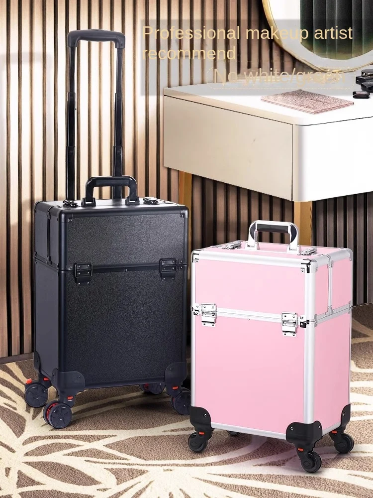 Grande Capacidade de Maquiagem Mala, artista profissional Carry-On bagagem, Nail Art Cosméticos Bordados Caso Toolbox