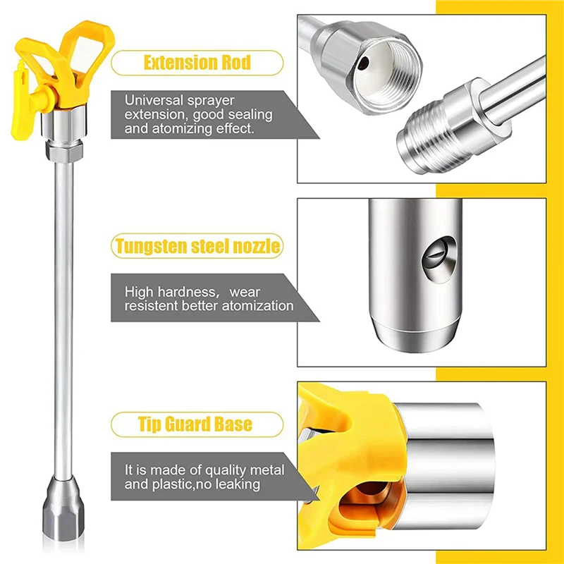 

WCS-16 Pieces Airless Paint Spray Tool Set 11.8 Inch Extension Pole Rod With 517 Sprayer Tip And Nozzle Tip Guard Protector