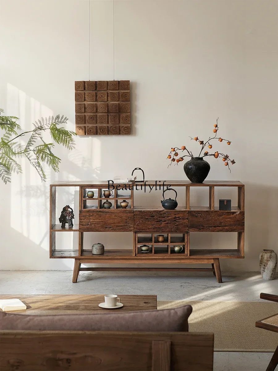 

LXWabi Sandy Wind Solid Wood Side Cabinet Tea Cabinet Locker Homestay Living Room Storage Storage