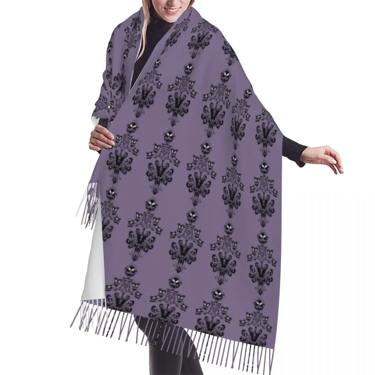 

Fashion Halloween Ghost Happy Haunts Tassel Scarf Women Winter Fall Warm Shawls Wraps Female Haunted Mansion Versatile Scarves