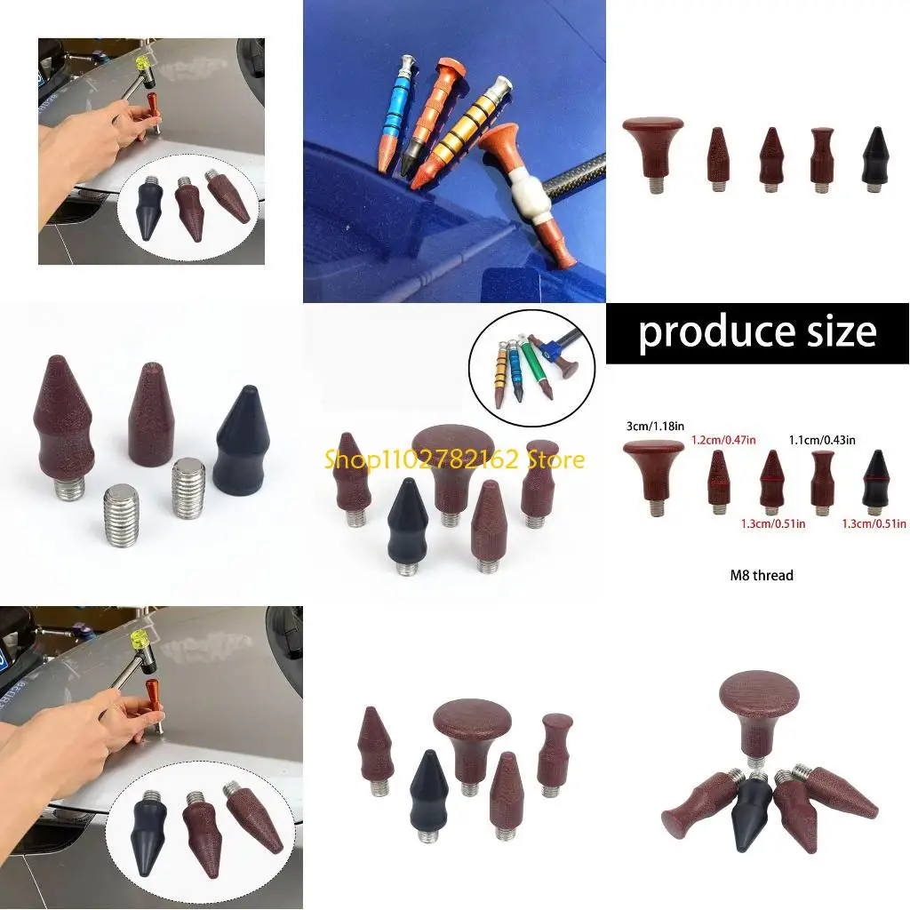 

547B Pack of 5 Car Dent Repair Tool Heads Tip Dent Hammer Replacement Head Dent Removal Tool Accessories Universal