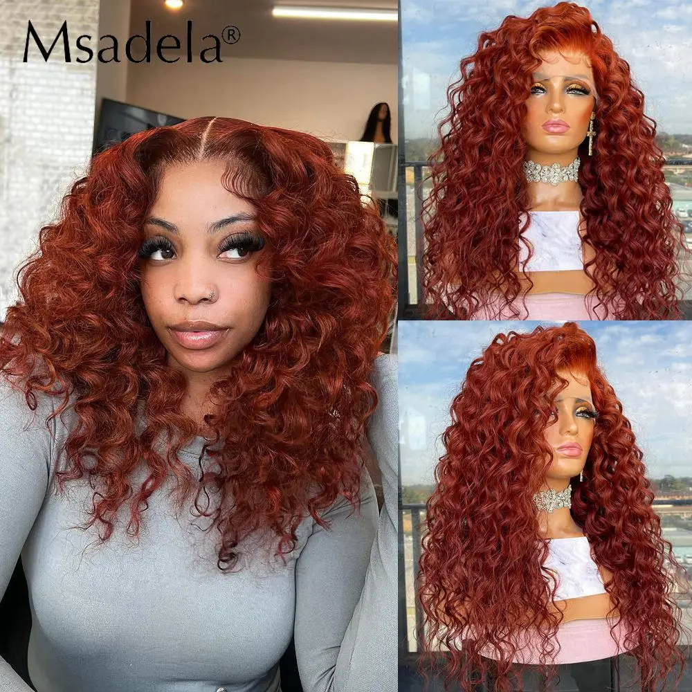 Ginger Orange Color 13X4 Lace Front Deep Curly Wig Glueless Heat Resistant 28 Inch Daily Cosplay Synthetic Wigs For Black Women