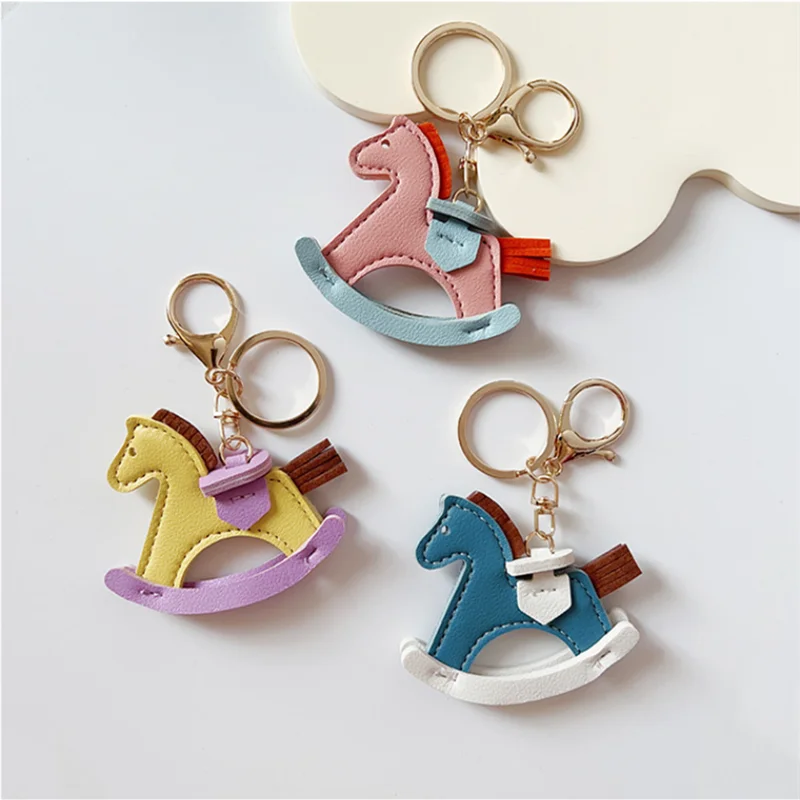 PU Leather Bag Charm Rocking Horse Pendant For Car Bag Hanging Ornament Keychain Decoration DIY Bag Accessories