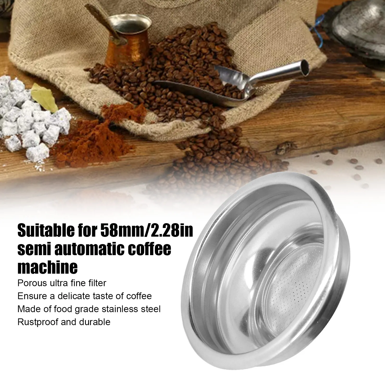 Universal 58mm Coffee Filter Basket for 1 Cup Stainless Steel Porous Bowl Compatible with Semi-Automatic Coffee Machines