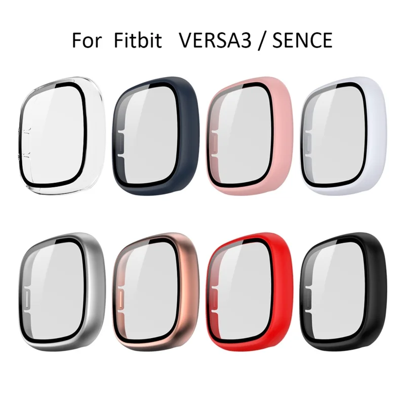 Glass+Case Full for Fitbit Versa 3 Protective Case Screen Protector Hard PC Matte Bumper Shell for Fitbit Sense All-Around Cover