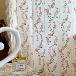 Printed Cotton Curtain Pastoral Floral Partition Half Curtain Blind Door Curtain French Style Fresh and Elegant Room Decoration