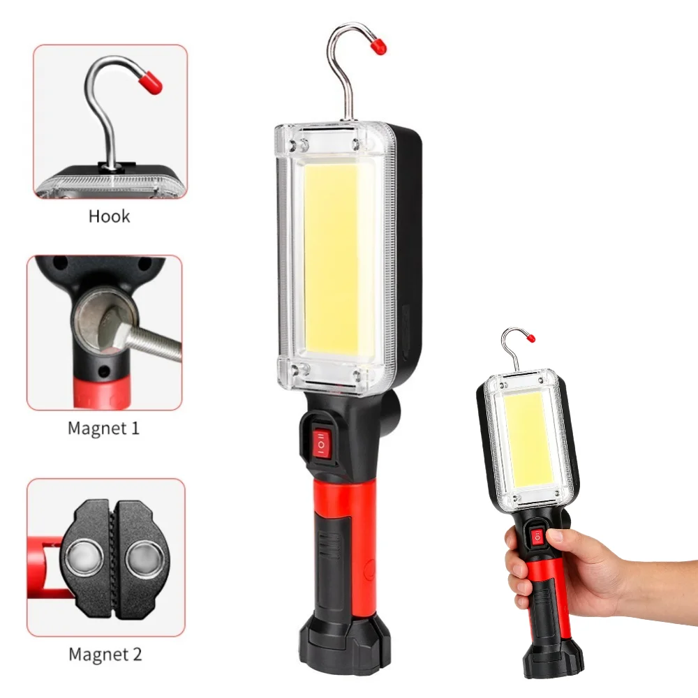 Rechargeable COB LED Inspection Flashligh Strong Magnetic Hook 180°Rotatable Work Light for Garage Repair Outdoor Emergency Use