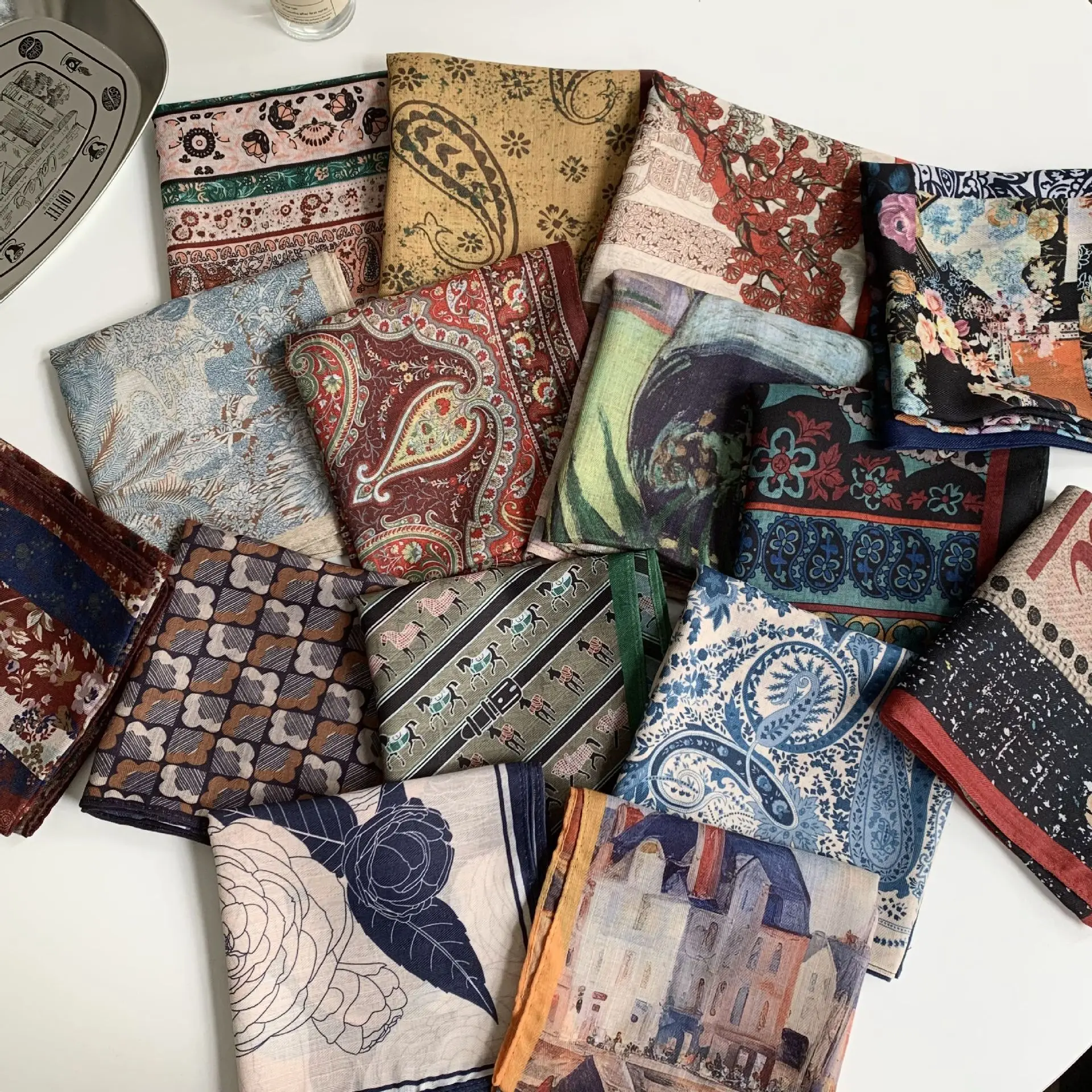 

Шелковый шарф на шею, маленький квадратный белый розовый лен, новый высококачественный двусторонний шаль 70 см, внешний чехол 35 см