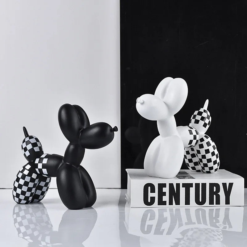 Minimalist Checkered Balloon Dog Statue Creative Resin Craft Ornament Living Room Desk Modern Tech Style Decoration