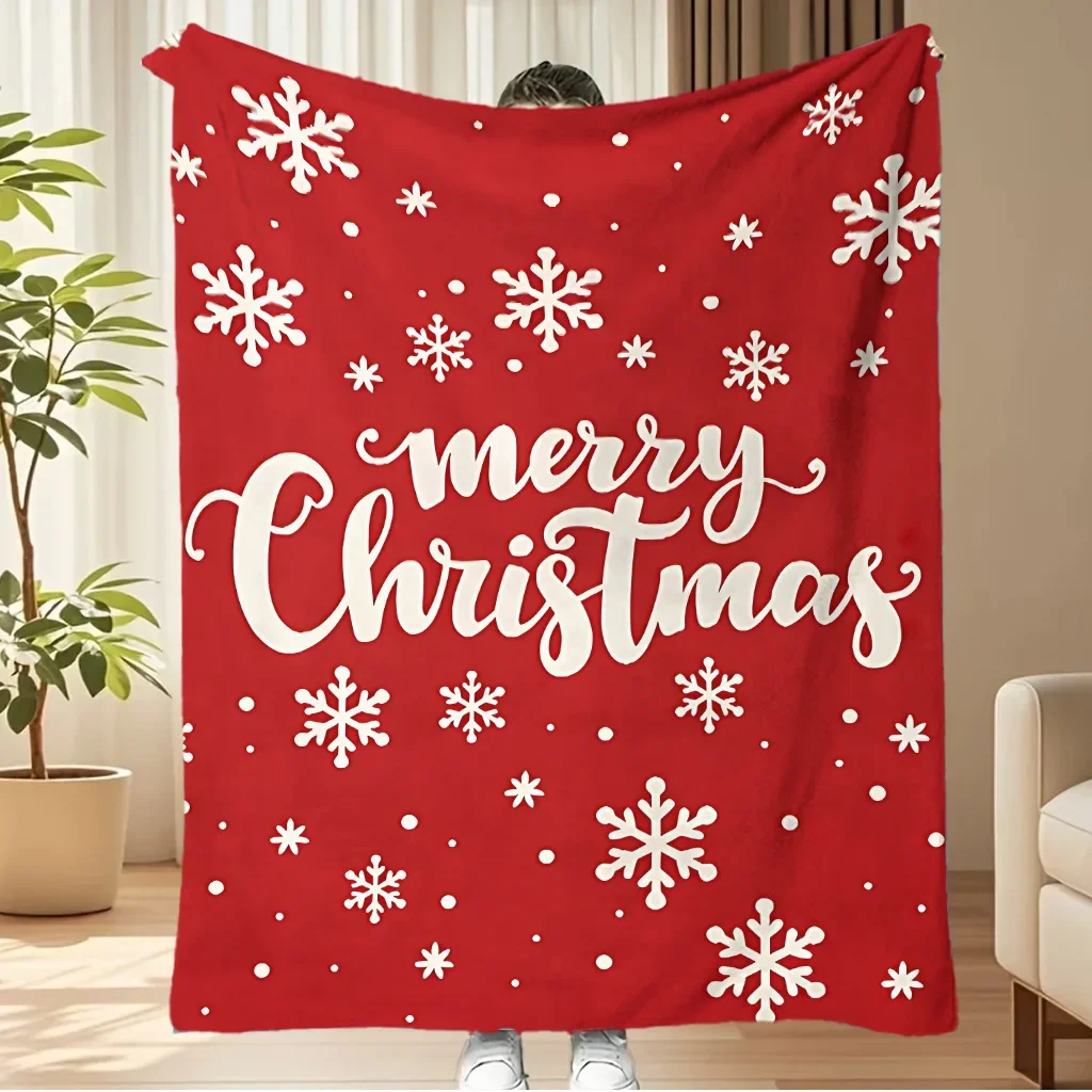 Red Blanket Merry Christmas Flannel Blanket Gingerbread Man Santa Claus Snow Tree Printed Soft Fluffy Office Sofa Chair Nap Gift
