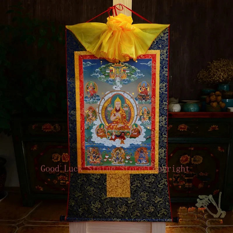 

Wholesale Buddhist supplies-120CM LARGE--Buddhism ART silk Gelug Tsongkhapa Buddha Convert Thang-ga Thangka Buddha painting