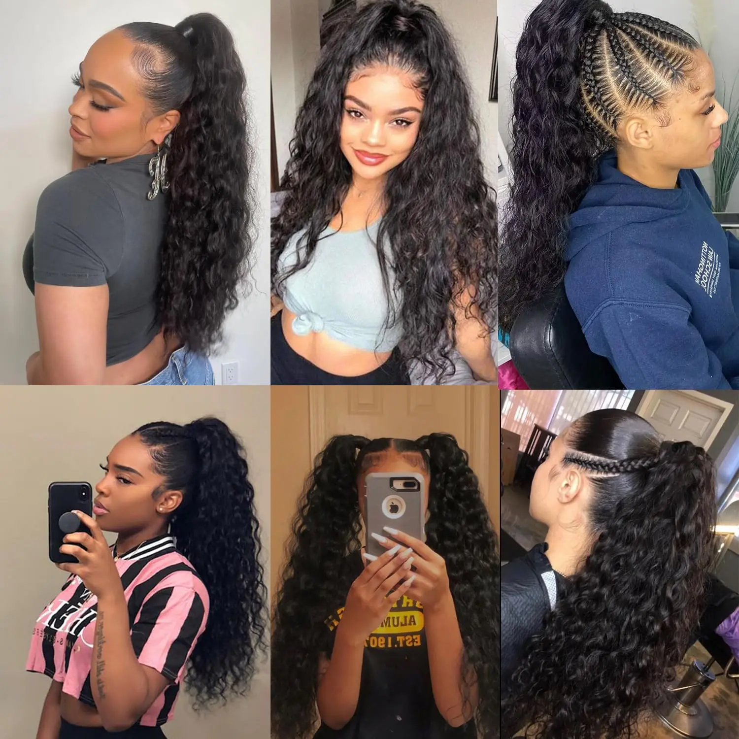 Water Wave Human Hair Ponytail Extensions with Wrap Around 12A Kinky Curly Straight Wave Brazilian Ponytail Human Hair for Women