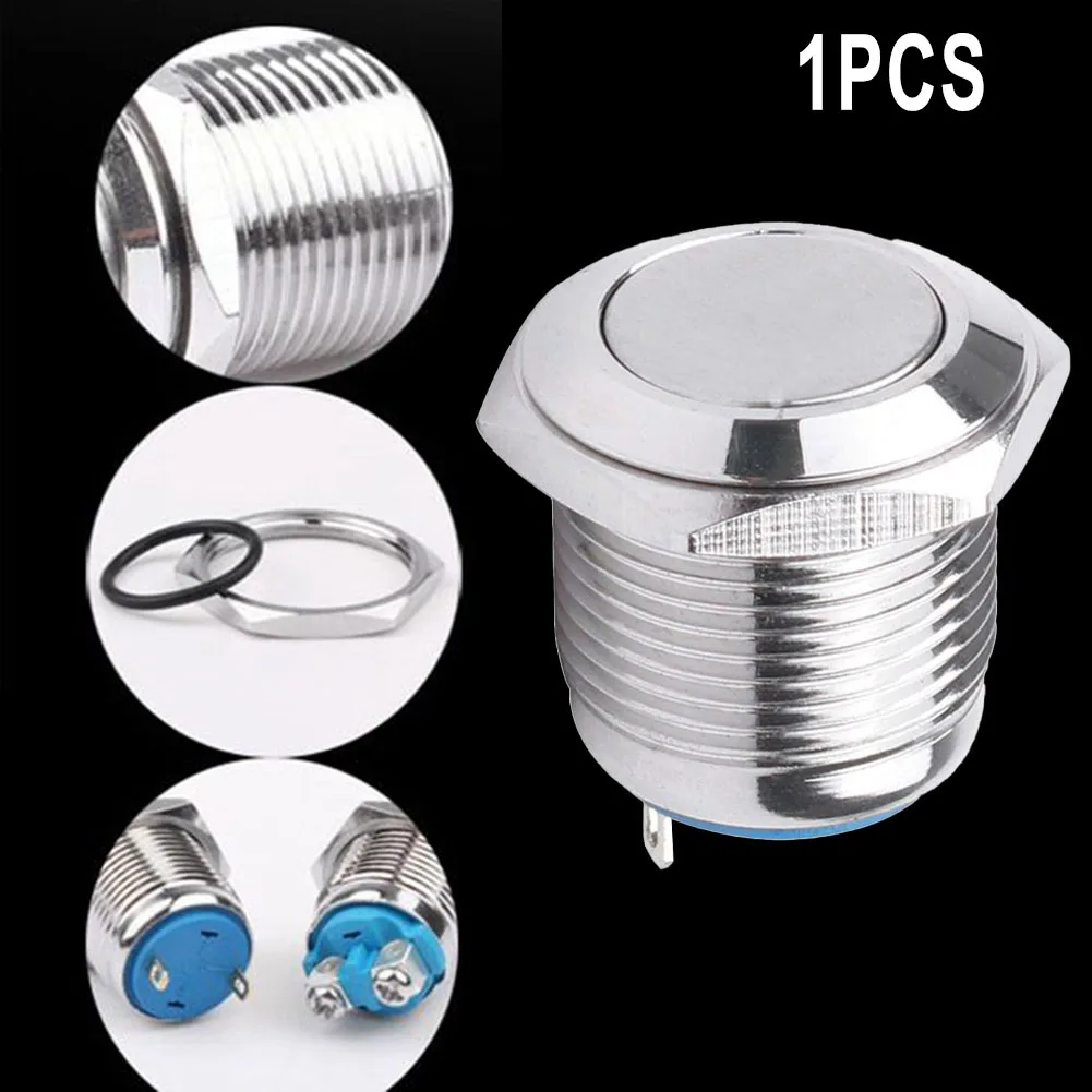 16mm Normally Open Momentary Reset Metal Push Button Switch High Flat Head Curved Waterproof NO Button Switch