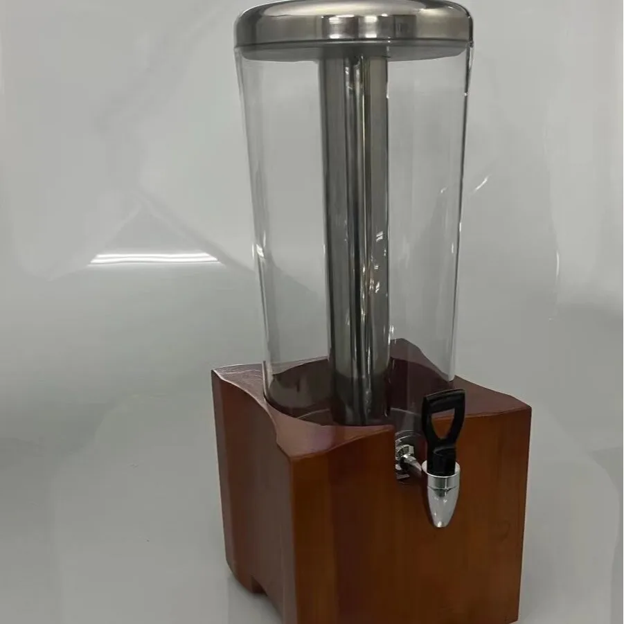 Stainless Steel Milk Dispenser with Wooden Base Heated Beverage Bucket Juice Dispenser Soy Milk Container Coffee Server Buffet