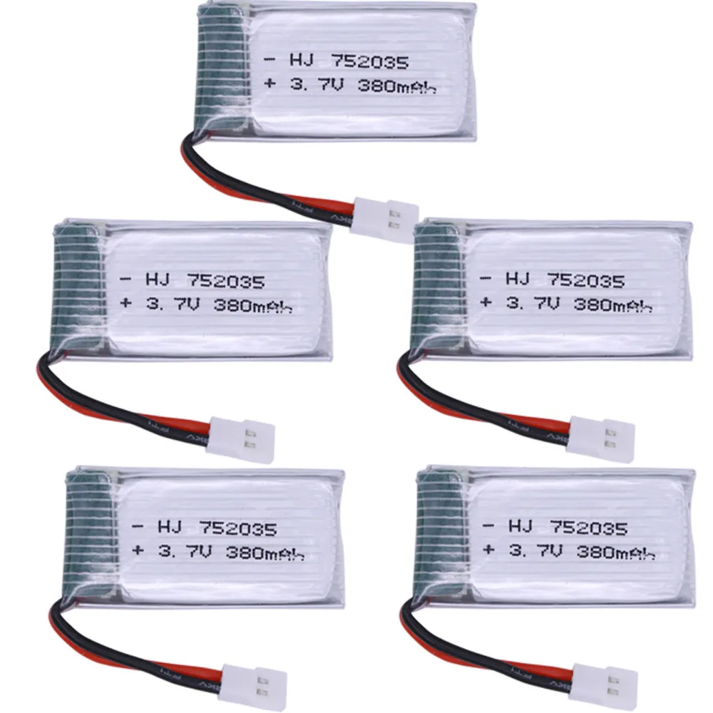 10 pz/lotto 3.7V 380mAh Batteria Lipo 25c Per Hubsan X4 H107 H107L H107D JD385 JD388 RC Aeromobili Multi-Rotori batteria 752035