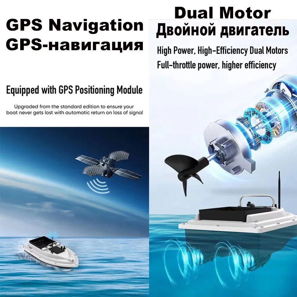 600m GPS Fishing Bait Boat Remote Control Boat for Fish Bait with Dual Motor 2KG Loading Support Auto Return/ Route Correction