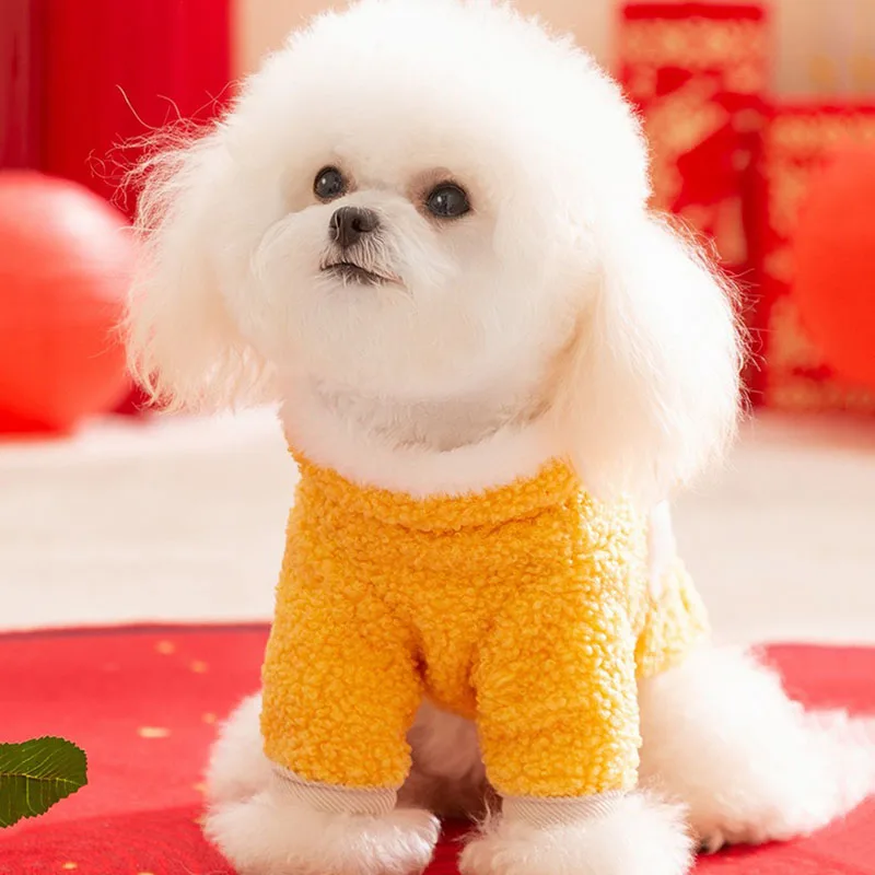 Cão ano novo roupas de inverno quente duas pernas velo teddy dos desenhos animados bolso colete bichon roupas engrossadas XS-XL