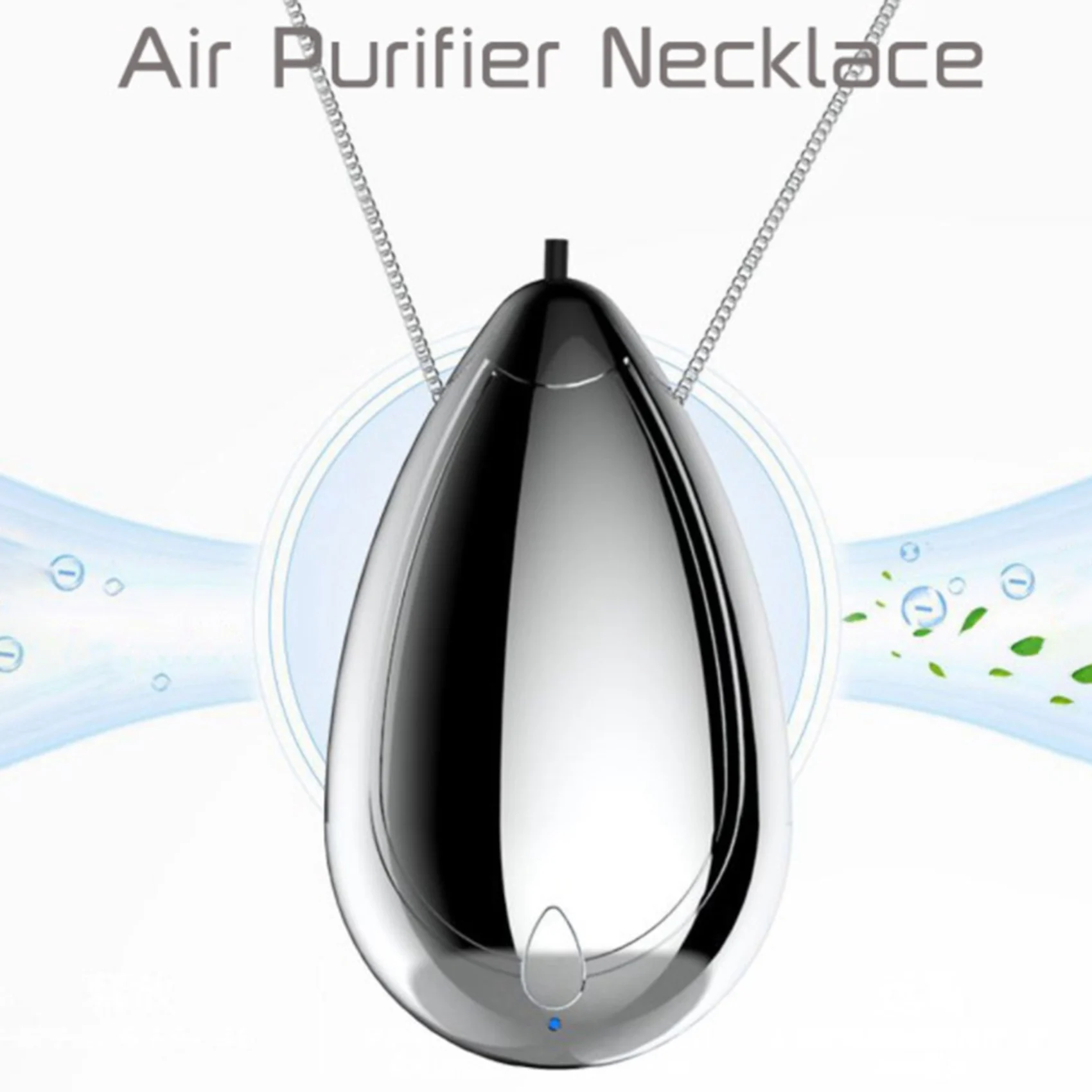 Mini Wearable Air Purifier, Personal Travel Size Air Purifier, Necklace & Portable USB Charging Smoke Purifier Silver