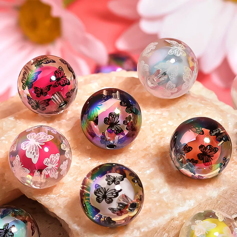 Wholesale 100pcs 16mm Colorful Painting Round Acrylic Gumball Beads Fit Bubblegum Necklace Earring Bracelet Pen Making