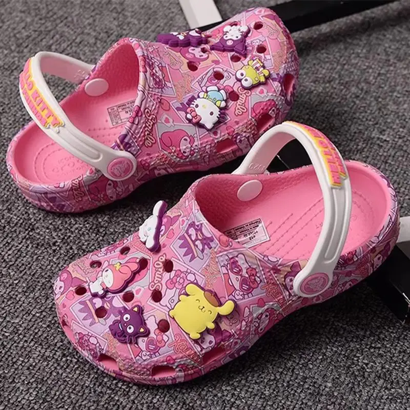 Sanrio Kuromi Waterproof Slippers Minions Cartoon Solid Outdoor Woman Sandals Casual Breathable Ankle-Wrap Dongdong Eva Gift