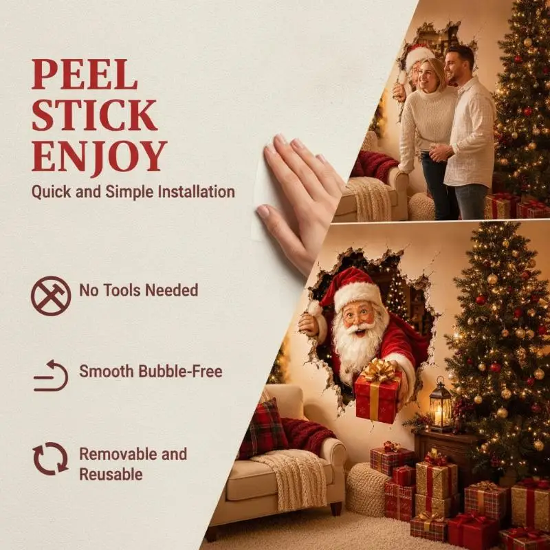 1pc Santa Claus Wall Sticker Non-toxic Self-adhesive Vinyl Decal DIY Christmas Decor for Kids Bedroom Nursery Room