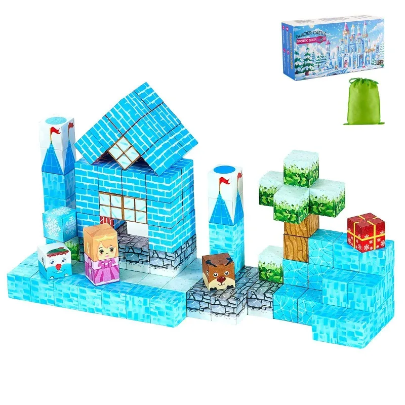 Blocs magnétiques 150 pièces, ensemble de château Glacier, jouets sensoriels STEM Montessori