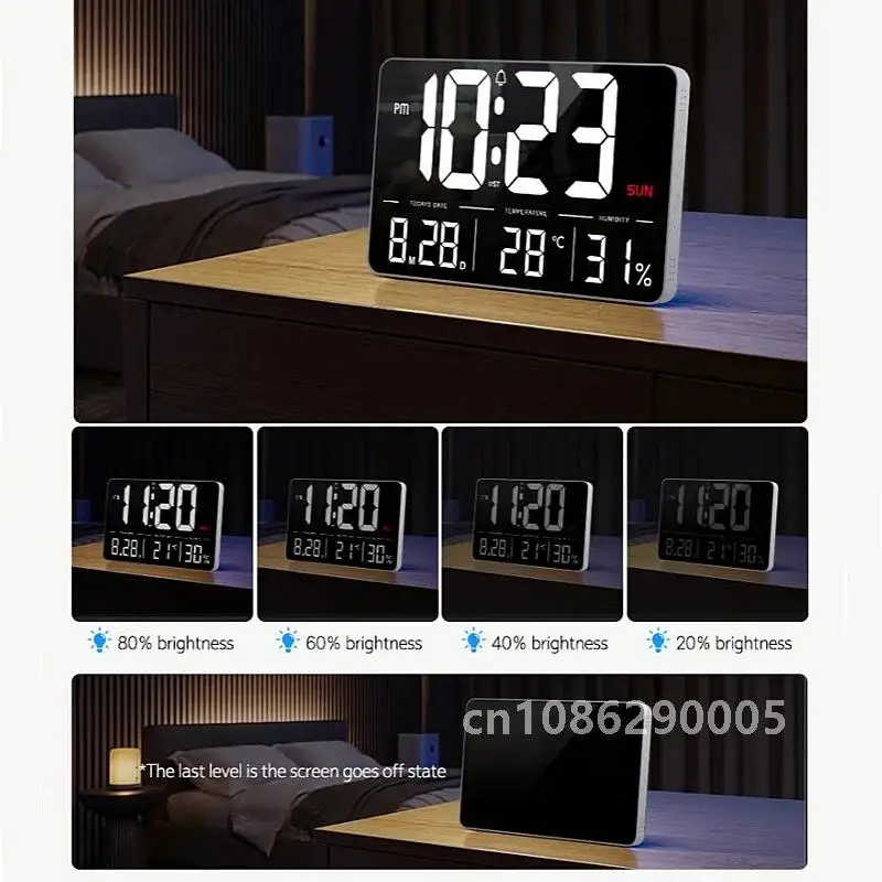 Remote Control Large Digital Wall Clock Temperature Humidity Date Week Night Mode USB Powered Table Clock 12/24H DST LED Clock