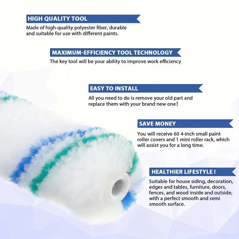 1 Buah Pegangan Penutup Rol Cat Mini dengan 60 Kuas Rol 4 Inci Rol Cat Kecil Pegangan Rol Cat Dapat Digunakan Kembali untuk Dinding
