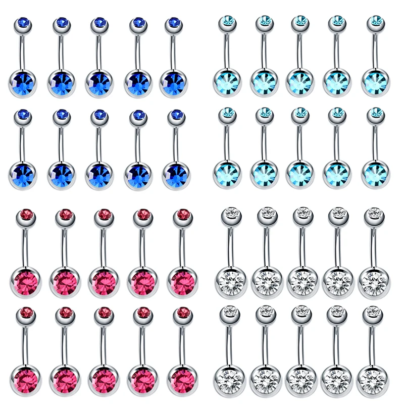 10Pcs Stainless Steel Belly Button Piercings Navel Earrings Gemed Goth Belly Rings Piercing Ombligo Punk Body Jewelry Women Men