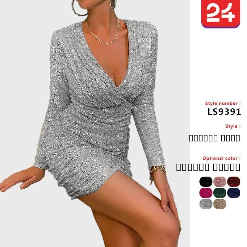 

Сексуальное облегающее платье с v-образным вырезом Dr iny и блестками, женская мода, весна-осень-зима, юбка с высокой талией, вечернее платье