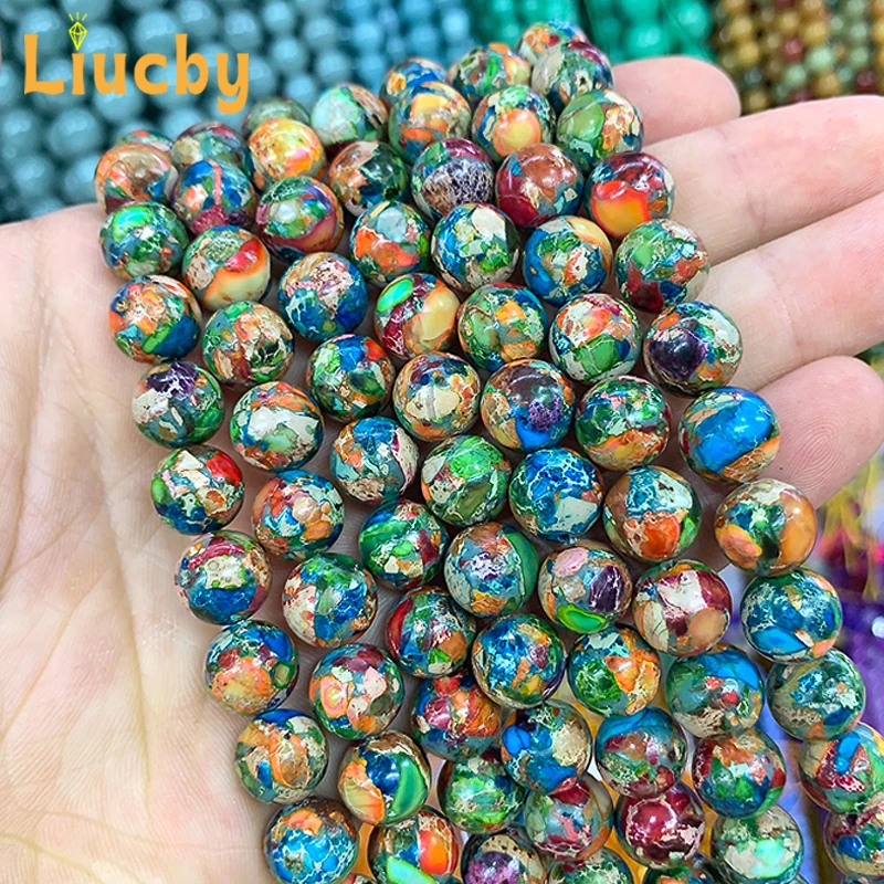 DIY popular Earrings decoration anklet Natural Stone Colored Emperor Pine Smooth Beads For Jewelry Making 15\