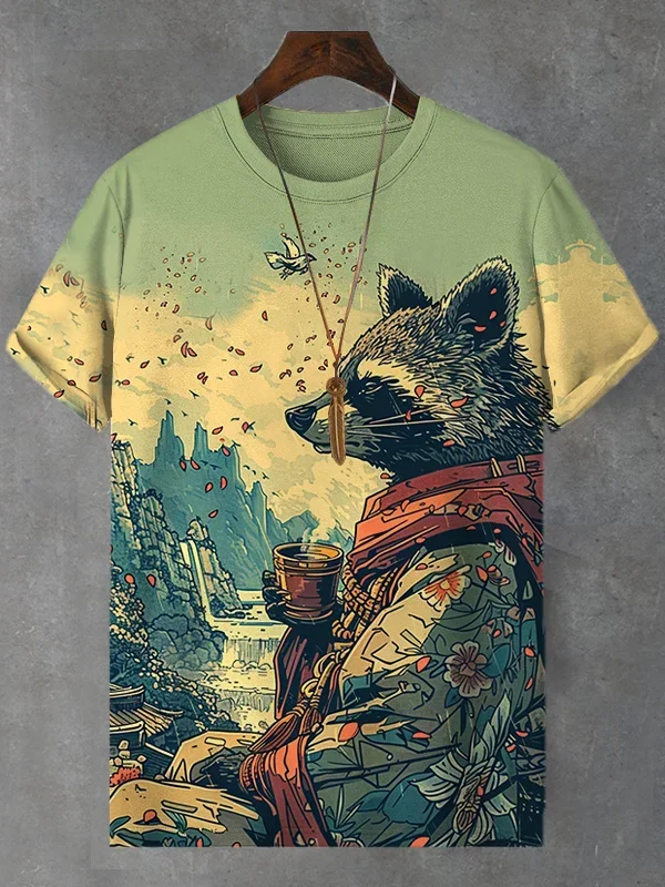 الحيوان القط المطبوعة تي شيرت قصيرة الأكمام مضحك تيز القمم ثلاثية الأبعاد طباعة س الرقبة بلايز حفلة الصيف ملابس للرجال عادية تأثيري تيز
