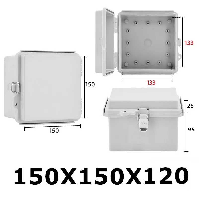 New Arrival 150x150x120mm Waterproof Outdoor Junction Box IP67 ABS Plastic Enclosure With Hinged Grey Cover For Projects