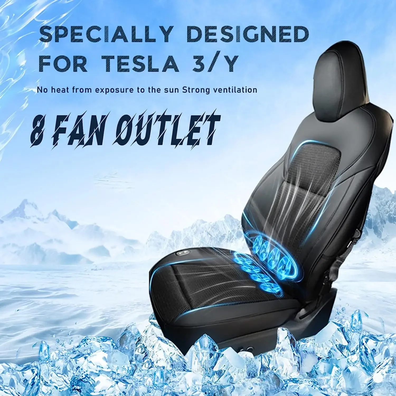 Car Cooling Seat Cushion Air Ventilation System for Model 3 Y Black Power Seat for Car with Heat and Ventilation PVC,PVC