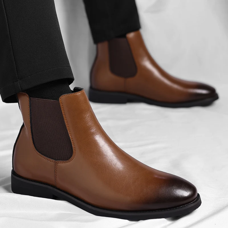 

Новинка 2023 года, кожаные туфли «Челси», замшевые мужские повседневные ботильоны с острым носком, модные мужские зимние новые стильные удобные ботильоны