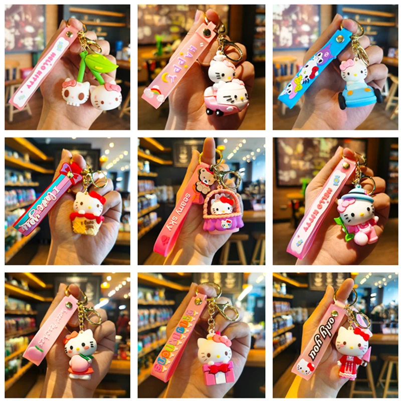 Sanrio Hello Kitty Ransel Gantungan Kunci Kawaii Kartun Kuromi Mobil Gantungan Kunci Melody Cinnamoroll Tas Anak Perempuan PVC Liontin Perhiasan