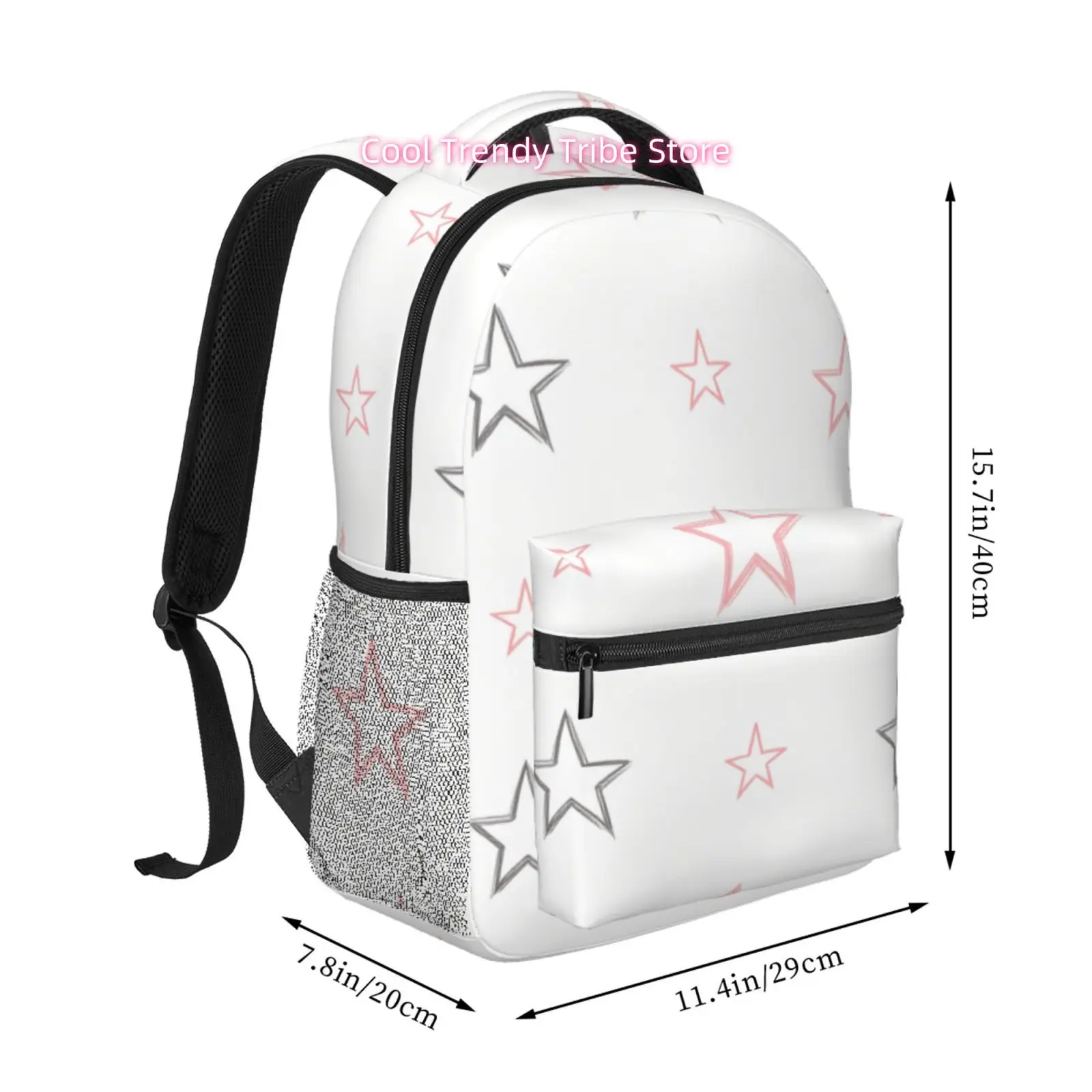 Pink & Gray Star Print Backpack Suitable for Travel,, Gym & Daily Commute - High Quality Oxford Cloth Daypack with Adjustable St