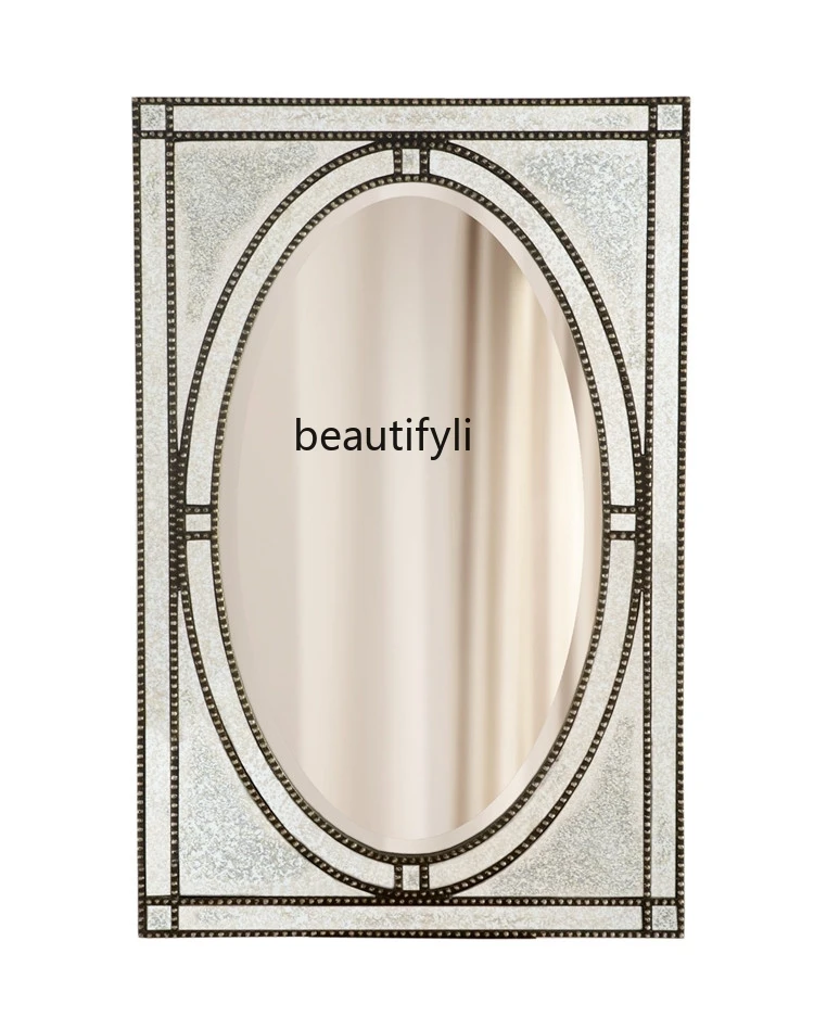 

French retro bathroom bathroom mirror porch decorative mirror background wall art hanging mirror American wall hanging