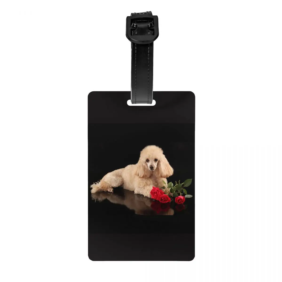 Custom Poodle Dog With Rose Flower Luggage Tag With Name Card Animal Pattern Privacy Cover ID Label for Travel Bag Suitcase