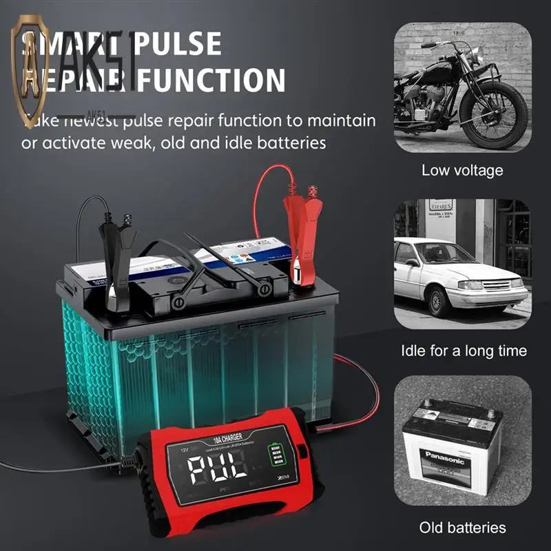 

AK51-10A Automatic Charging For Lithium Lifepo4 GEL Lead-Acid Batteries 12V 24V Motorcycle Charger Car Battery Charger