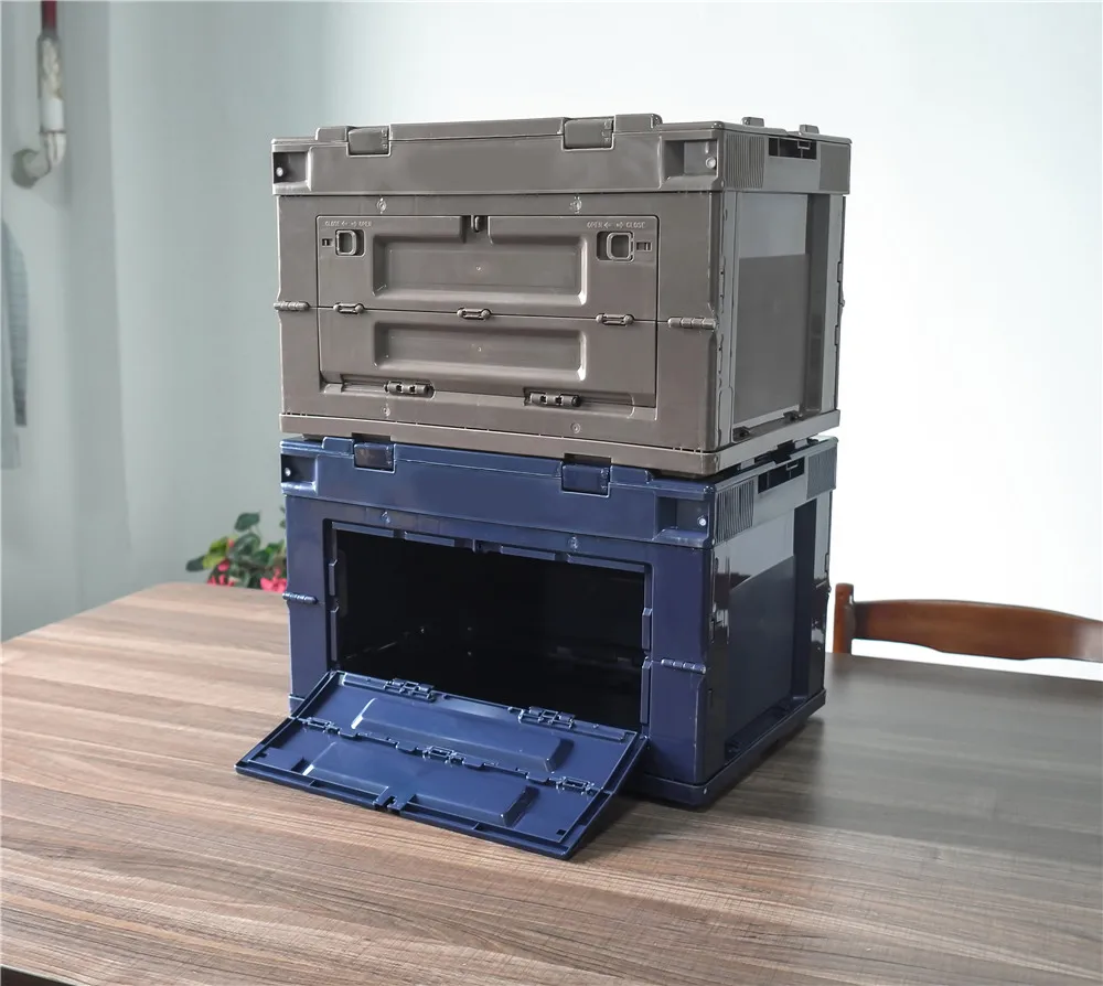 Лидер продаж, темно-синий цвет, 50 л, для кемпинга, для домашнего хранения, высококачественный пластиковый складной ящик для хранения с открытой передней частью