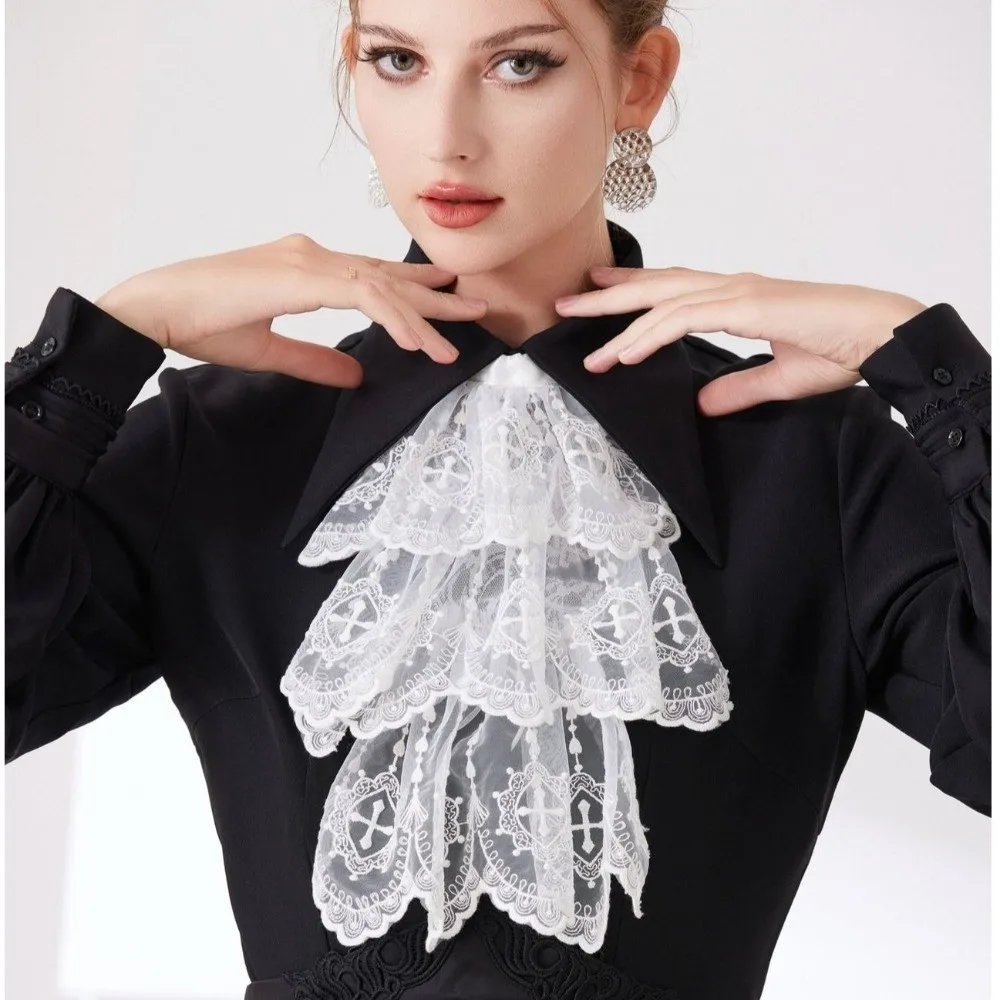 

Кружевной воротник-жабо в викторианском стиле, съемный аксессуар для косплея, манжеты на запястьях, рукава, белый декоративный воротник на шею