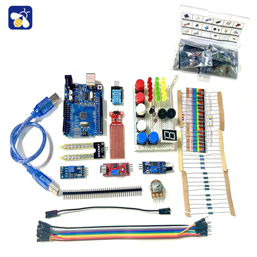 

UNO R3 Kit Creator 400 Hole Kit Switch Breadboard Sensor Obstacle Avoidance Module LED Lights Sound Water Level DHT11