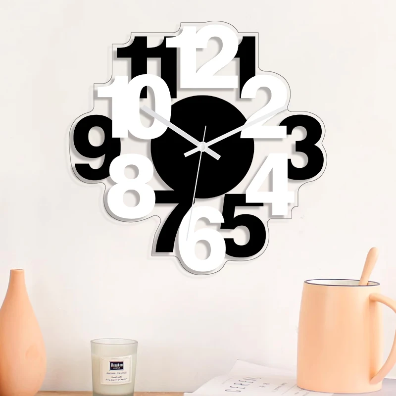 Arabic numerals black and white splicing clock  modern and simple digital wall clock home decoration silent wall clock